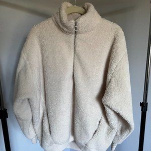 Express One Eleven Sherpa Quarter Zip in Cream